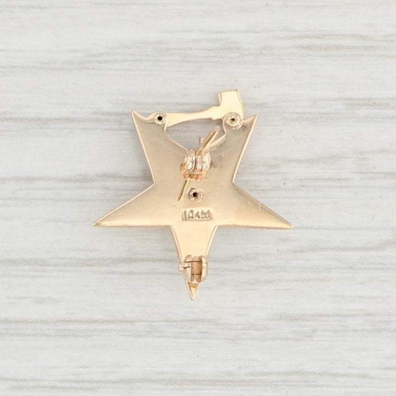 Vintage Order Eastern Star Pin 14k Gold Enamel Masonic Women Star & Gavel