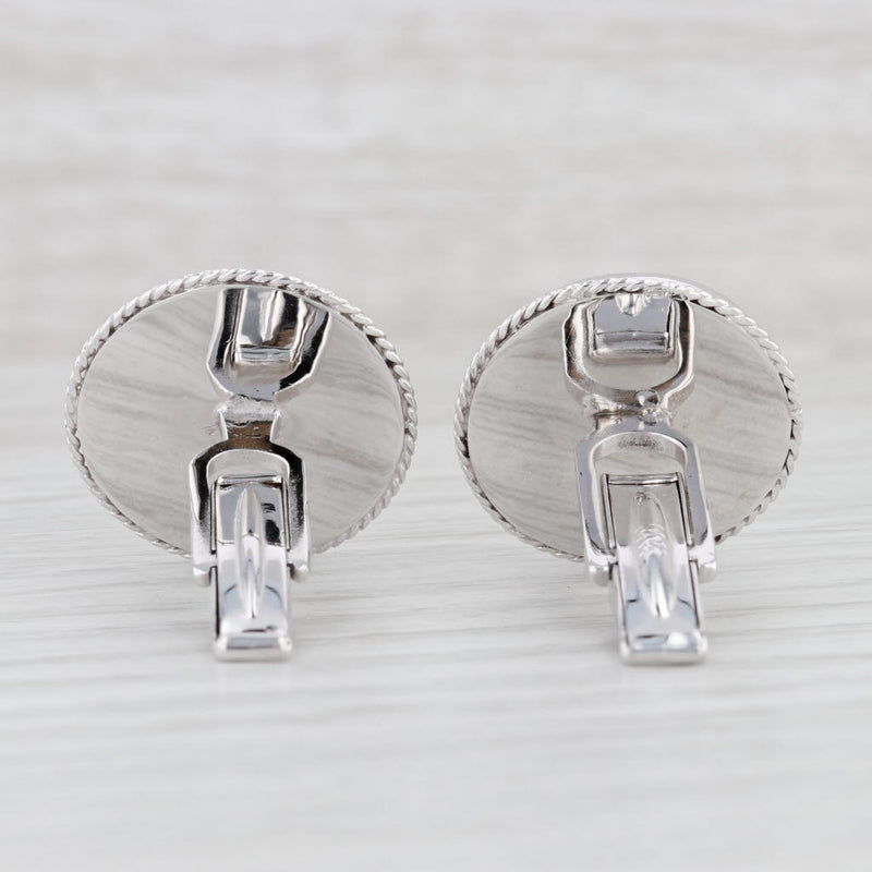 Green Nephrite Jade Cufflinks 14k White Gold Suit Accessories Round Cabochon