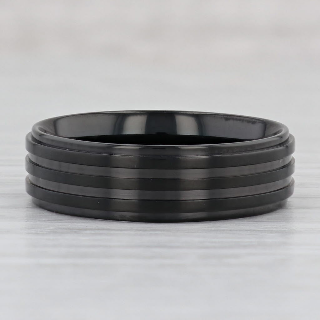 Light Gray New Black Titanium Ridged Ring Size 11 Men's Wedding Band