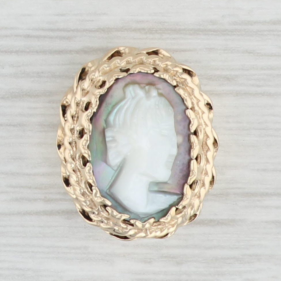 Light Gray Richard Klein Black Mother of Pearl Cameo Vintage Slide Charm 14k Yellow Gold