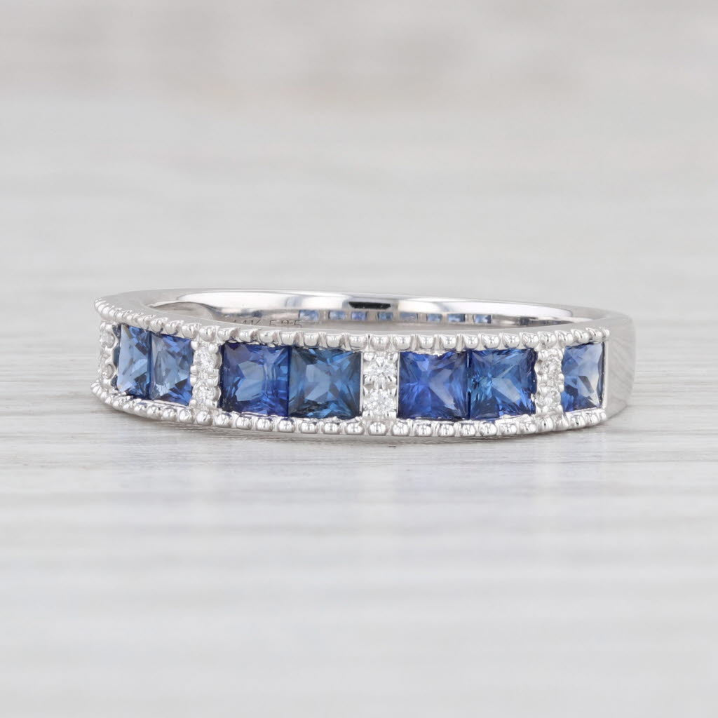 Light Gray New 0.94ctw Blue Sapphire Diamond Stackable Ring 14k White Gold Sz 7.25 Stacking