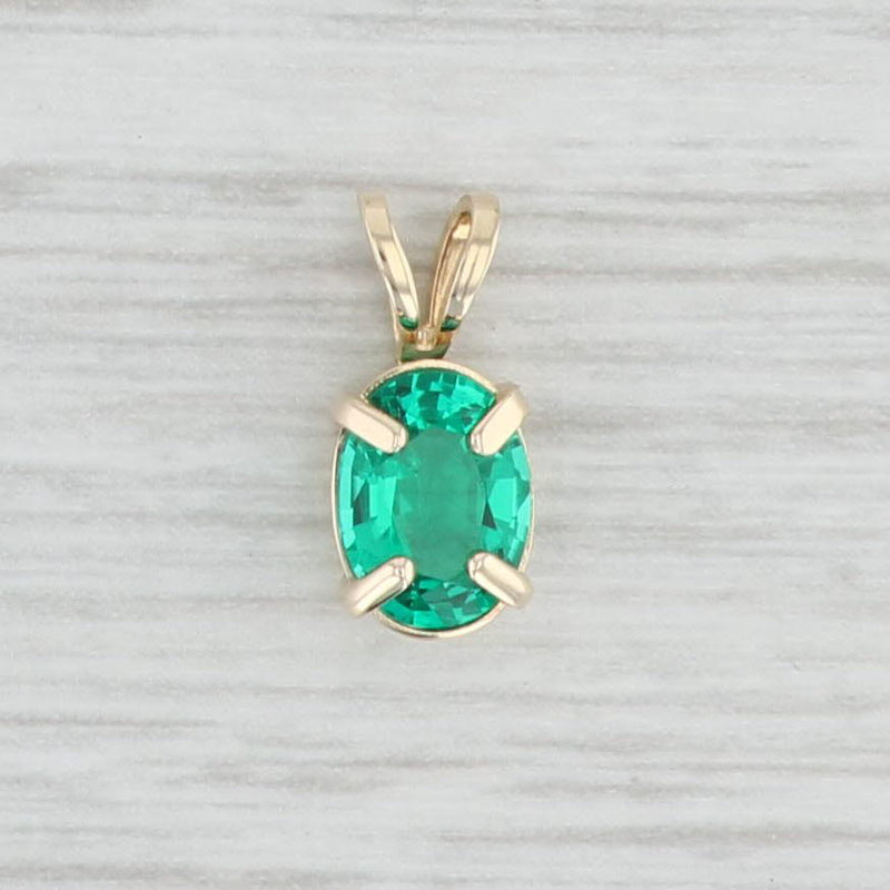 Light Gray 0.45ct Lab Created Emerald Pendant 14k Yellow Gold May Birthstone Oval Solitaire