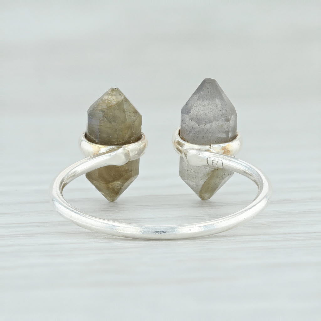 Light Gray New Gray Labradorite Ring Sterling Silver Adjustable Size Handmade Solitaire