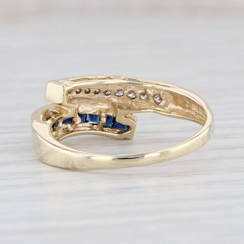 Light Gray 0.79ctw Blue Sapphire Diamond Bypass Ring 14k Yellow Gold Wedding Stackable Band