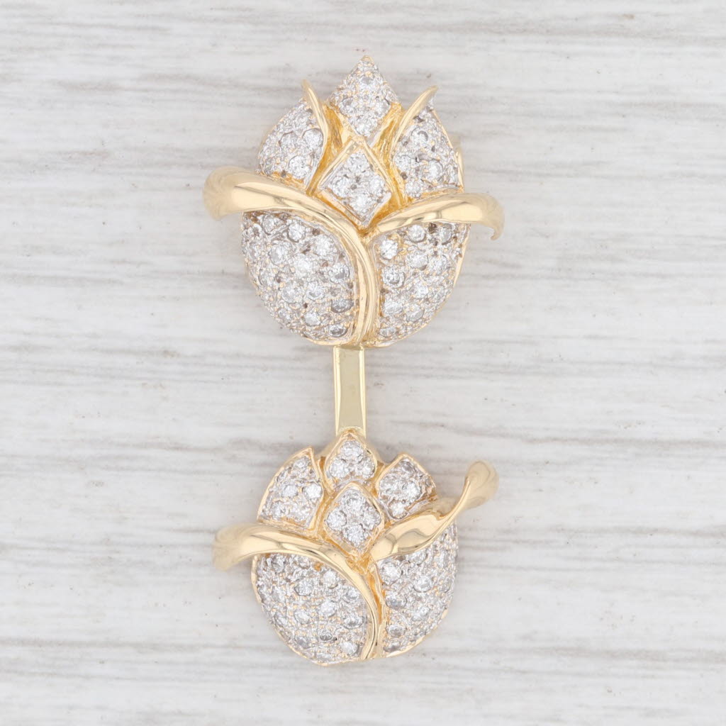 Light Gray 1ctw Pave Diamond Flower Drop Pendant 18k Yellow Gold Statement