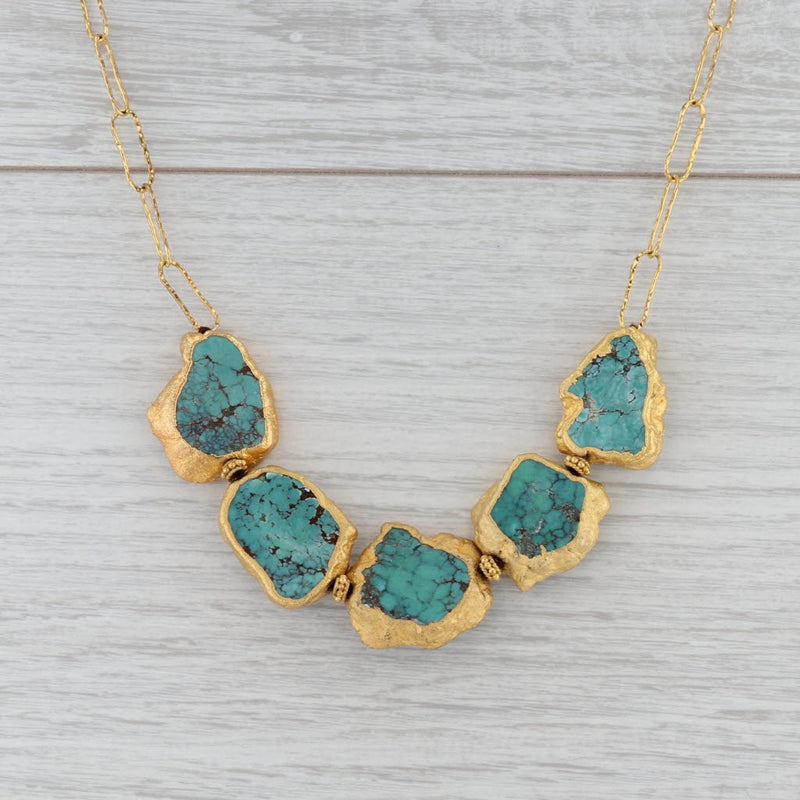 New Nina Nguyen Turquoise Statement Necklace Sterling Gold Vermeil 19"