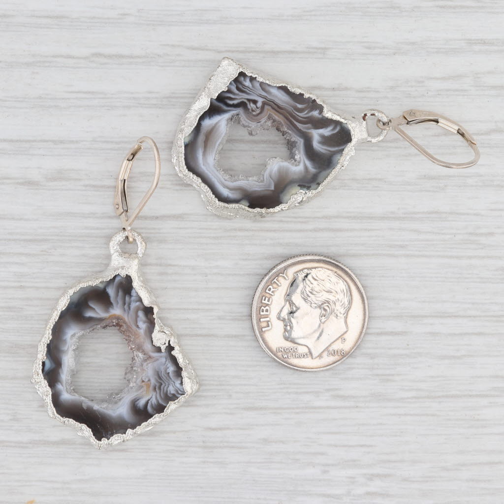 Light Gray New Nina Nguyen Geode Druzy Quartz Dangle Earrings Sterling Silver Hook Posts