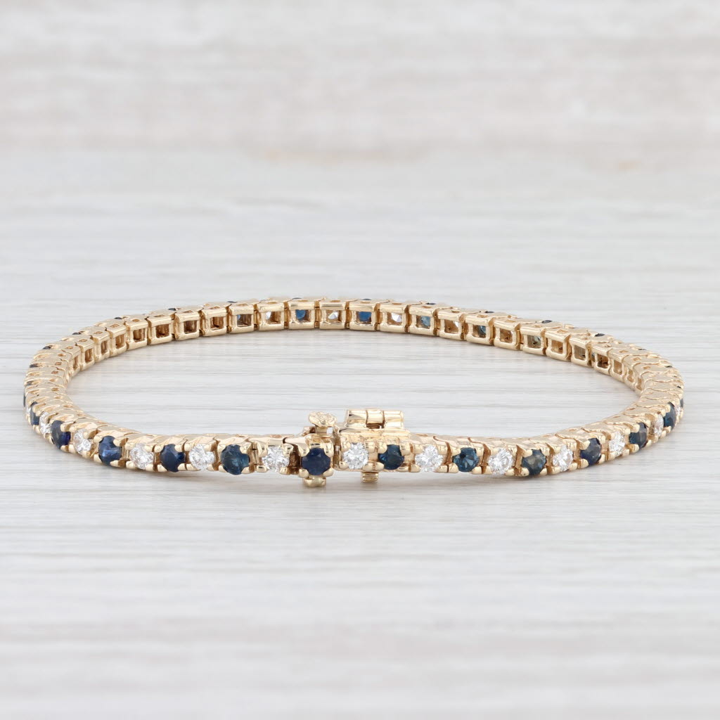 Light Gray 3.44ctw Blue Sapphire Diamond Tennis Bracelet 14k Yellow Gold 7" 3mm