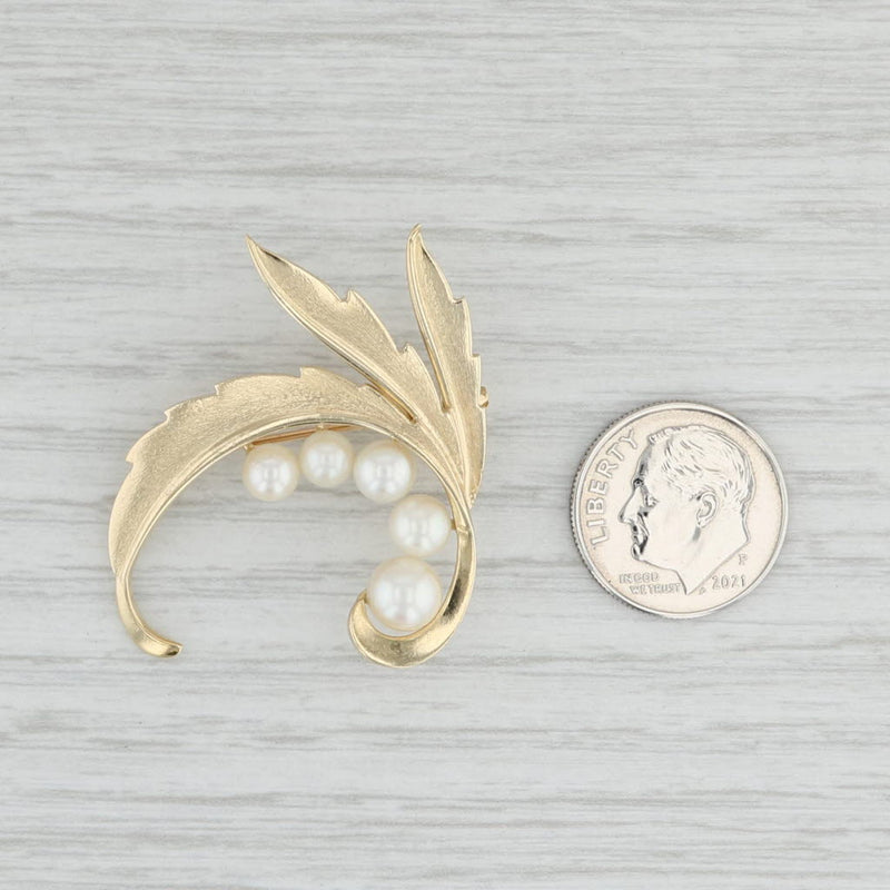 Light Gray Mikimoto Cultured Pearl Floral Brooch 14k Yellow Gold Statement Pin