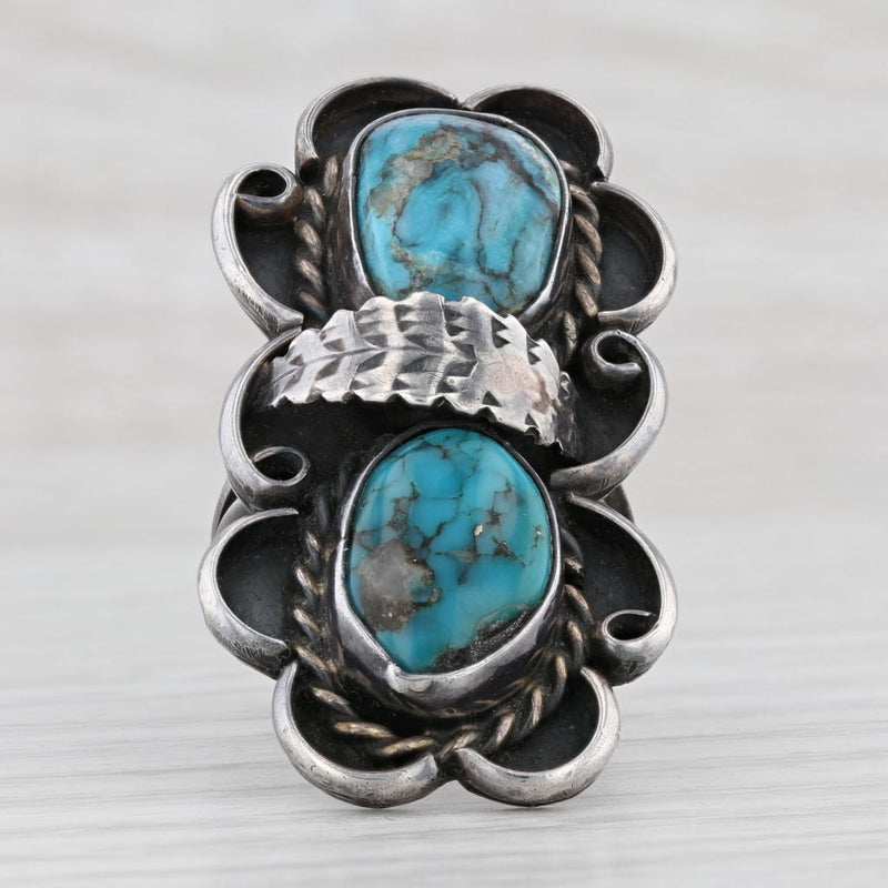 Light Gray Vintage Native American Turquoise Ring Sterling Silver Navajo Jewelry Size 7.5