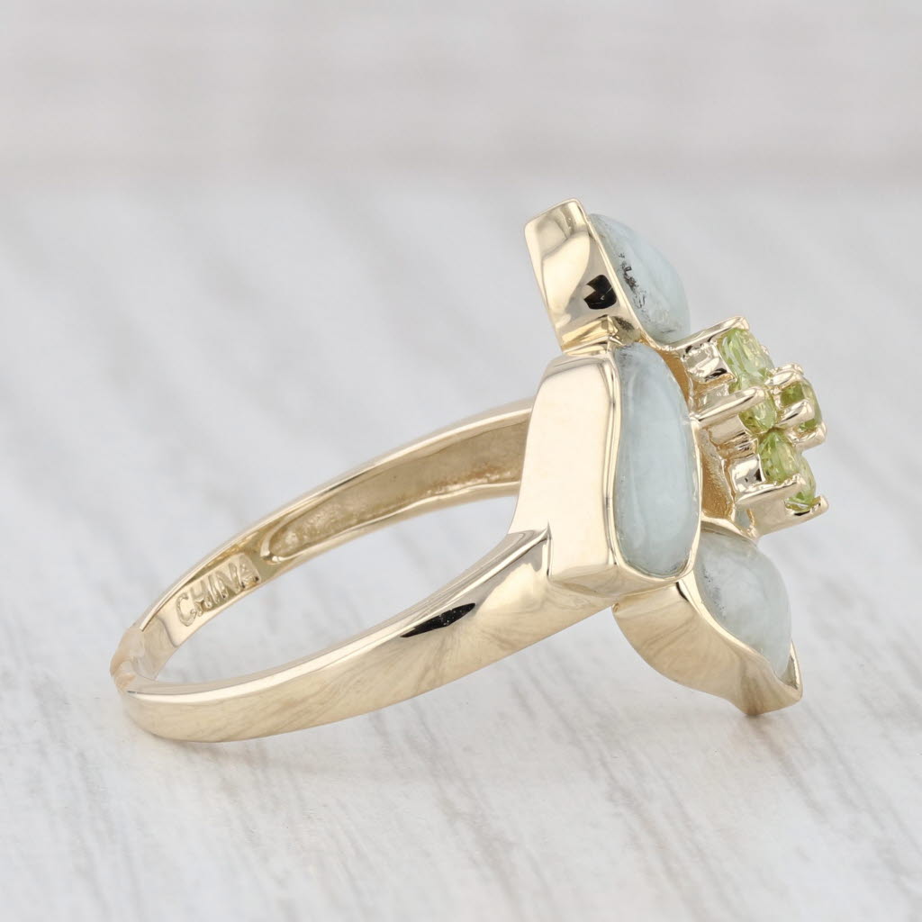 Light Gray Green Jadeite Jade Peridot Ring 14k Yellow Gold Size 8 Cocktail