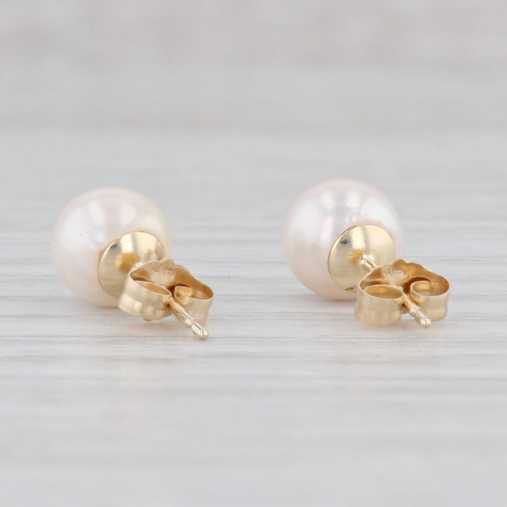 Light Gray Cultured Pearl Solitaire Stud Earrings 14k Yellow Gold June Birthstone