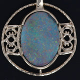Multi-Color Opal Doublet Solitaire Pendant 18k Yellow Gold Ornate Statement