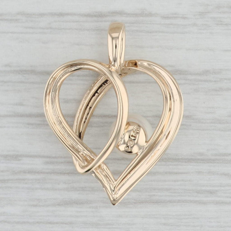 Gray Cultured Pearl Stylized Heart Pendant 14k Yellow Gold Statement