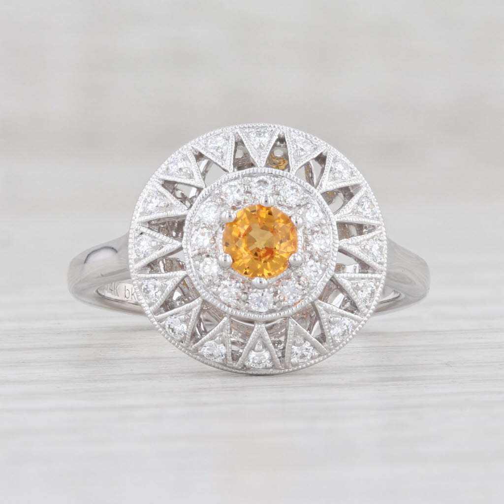 Light Gray New 0.61ctw Orange Sapphire Diamond Halo Ring 14k White Gold Sz 6.75 Engagement