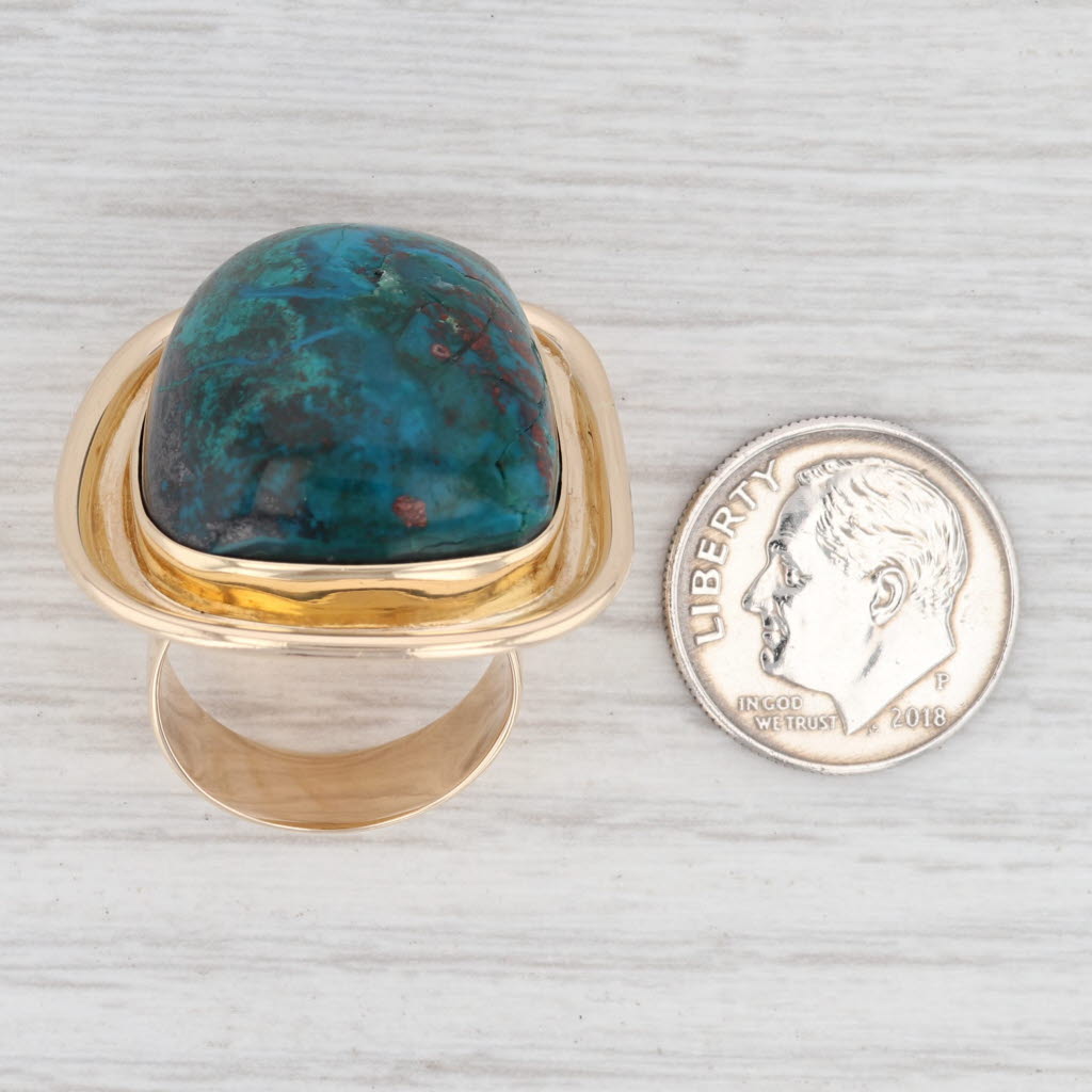 Light Gray Marbled Turquoise Statement Ring 14k Gold Size 6.5 Native American Chrysocolla