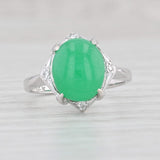 Green Jadeite Jade Diamond Ring 14k White Gold Size 4 Oval Cabochon
