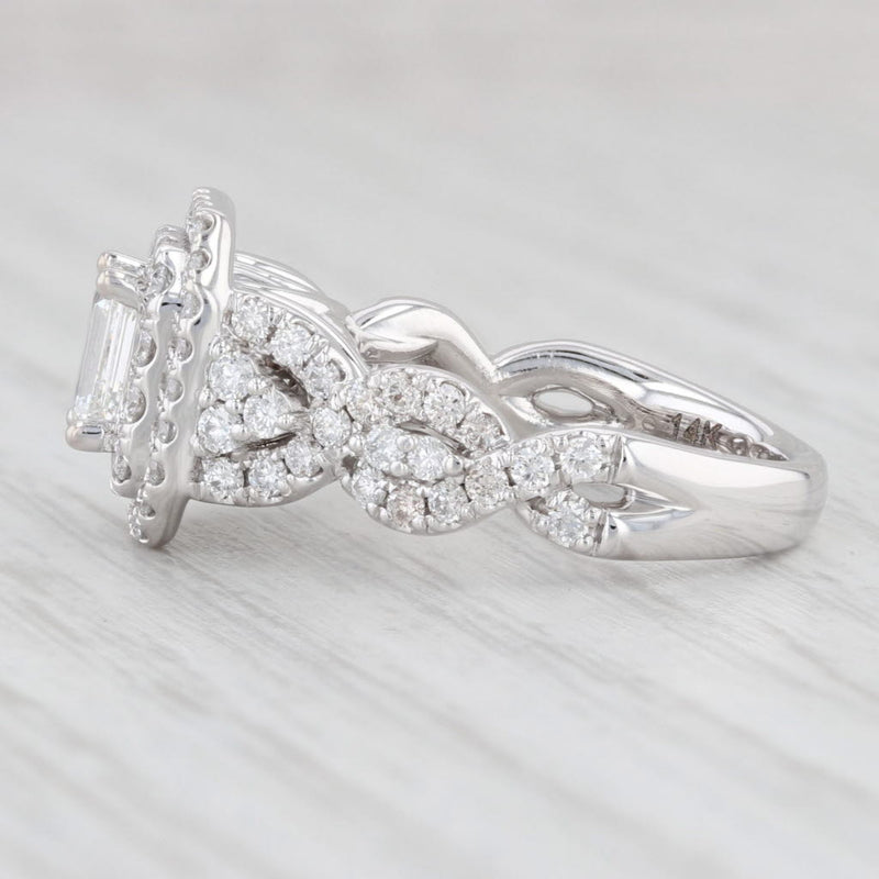 Light Gray 1.47ctw Emerald Diamond Halo Engagement Ring 14k White Gold Celebration Grand