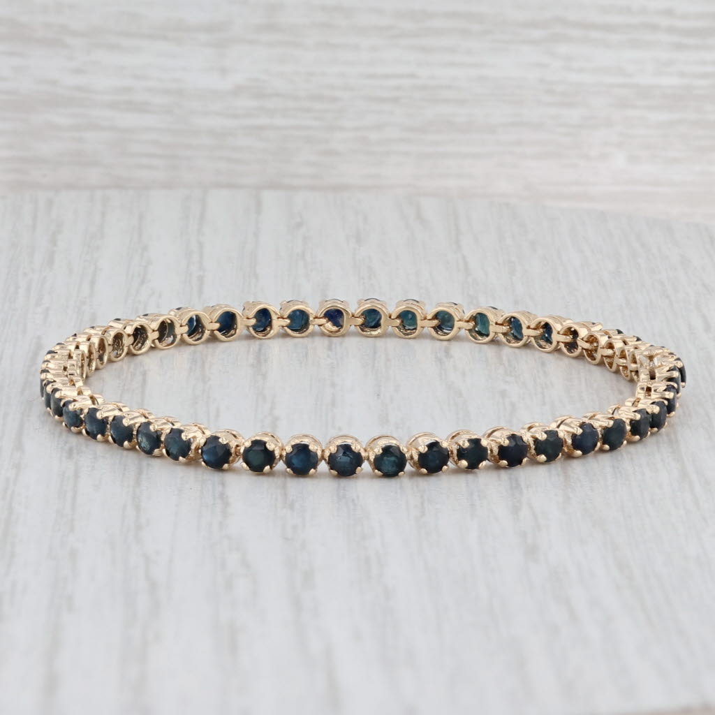 Light Gray 7" Blue Sapphire Tennis Bracelet 14k Yellow Gold 3.6mm