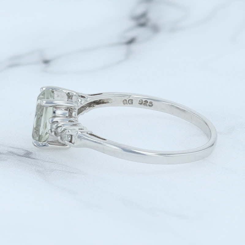 New 0.89ctw Oval Green Quartz Diamond Ring Sterling Silver Size 6.25