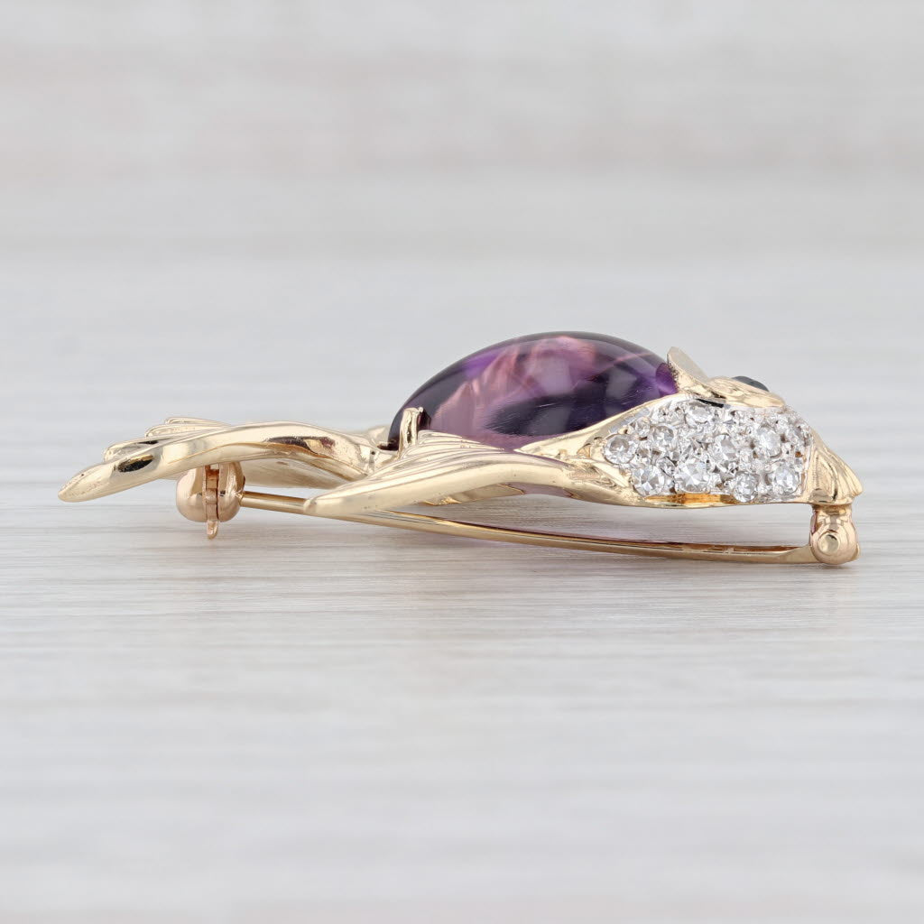 Light Gray 6.80ctw Amethyst Diamond Sapphire Angel Fish Brooch 14k Gold Statement Pin