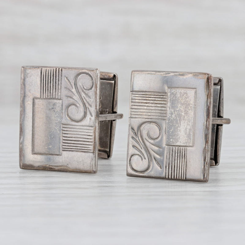 Gray Vintage Ornate Rectangle Cufflinks Sterling Silver Suit Accessories