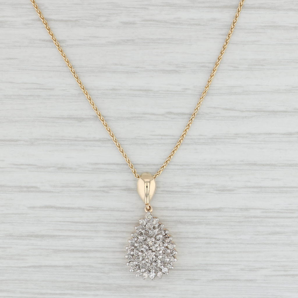 Light Gray 0.44ctw Diamond Cluster Pendant Necklace 10k Yellow Gold 24" Wheat Chain