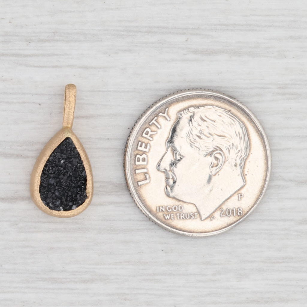 Light Gray New Nina Nguyen Black Druzy Quartz Pendant 18k Yellow Gold Teardrop Charm