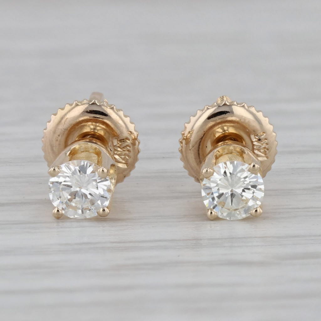 Gray 0.42ctw Diamond Stud Earrings 14k Gold Screw Back Pierced Round Solitaires