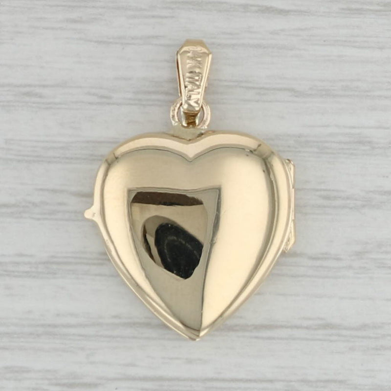 Gray Floral Etched Heart Picture Locket Pendant 14k Yellow Gold Engravable