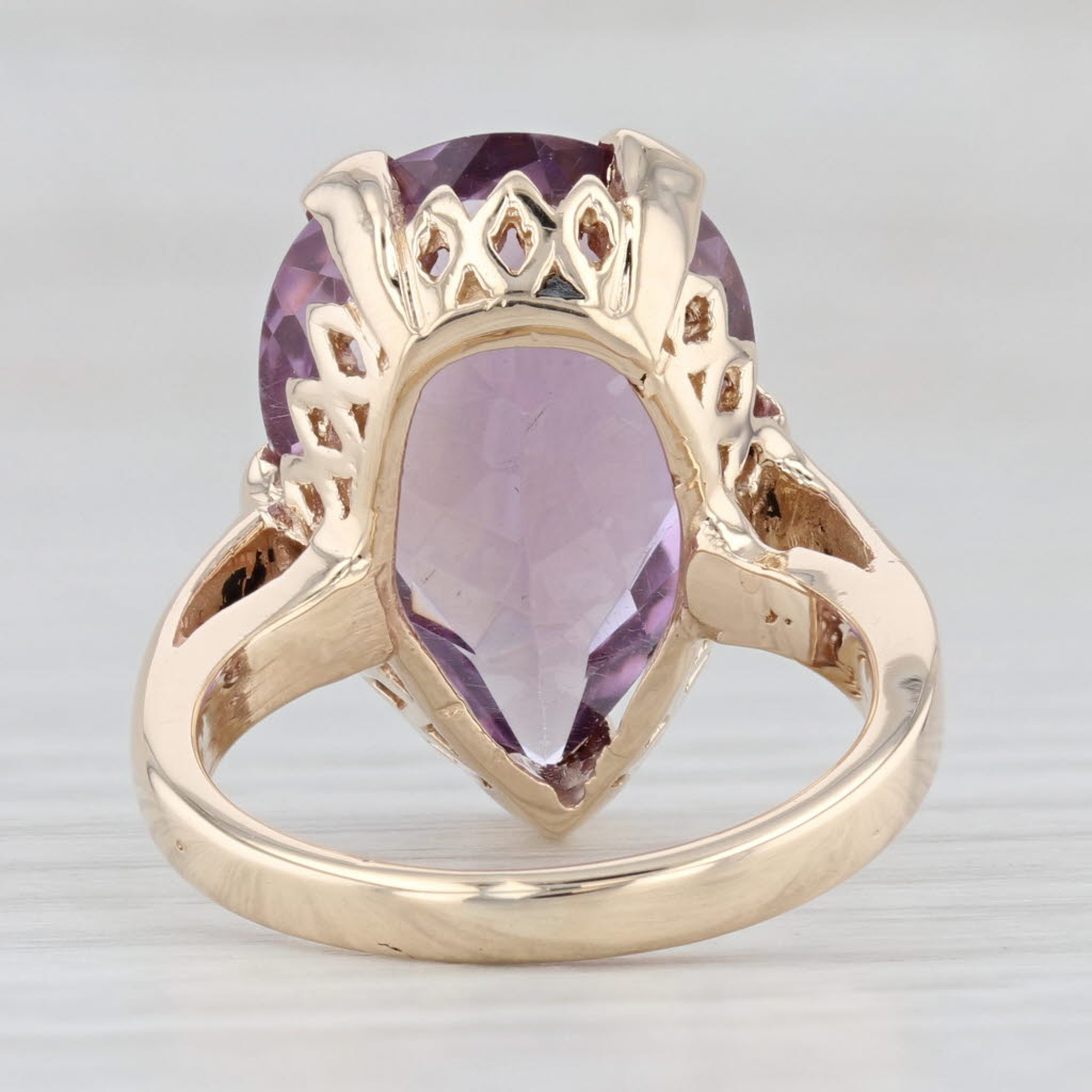 Light Gray 9.34ct Pear Amethyst Solitaire Ring 14k Yellow Gold Teardrop Cocktail