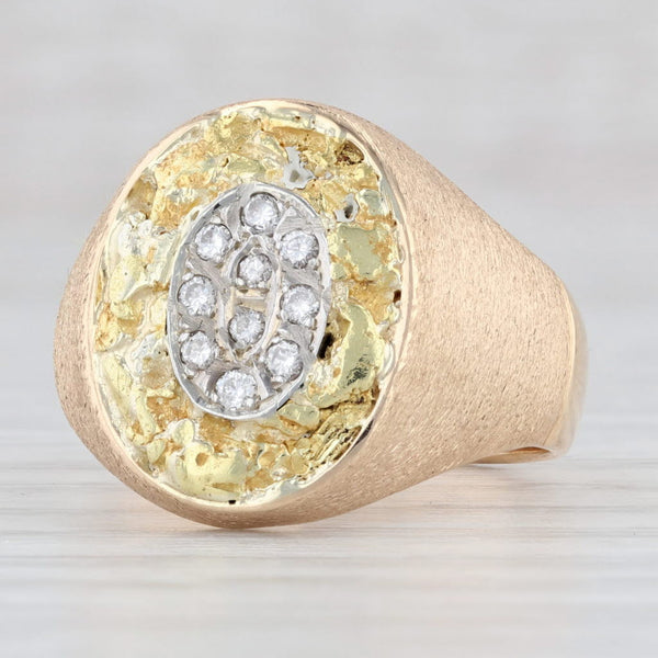 Light Gray Diamond Cluster Nugget Ring 14k 22k Gold Size 7.75 Vintage Men's