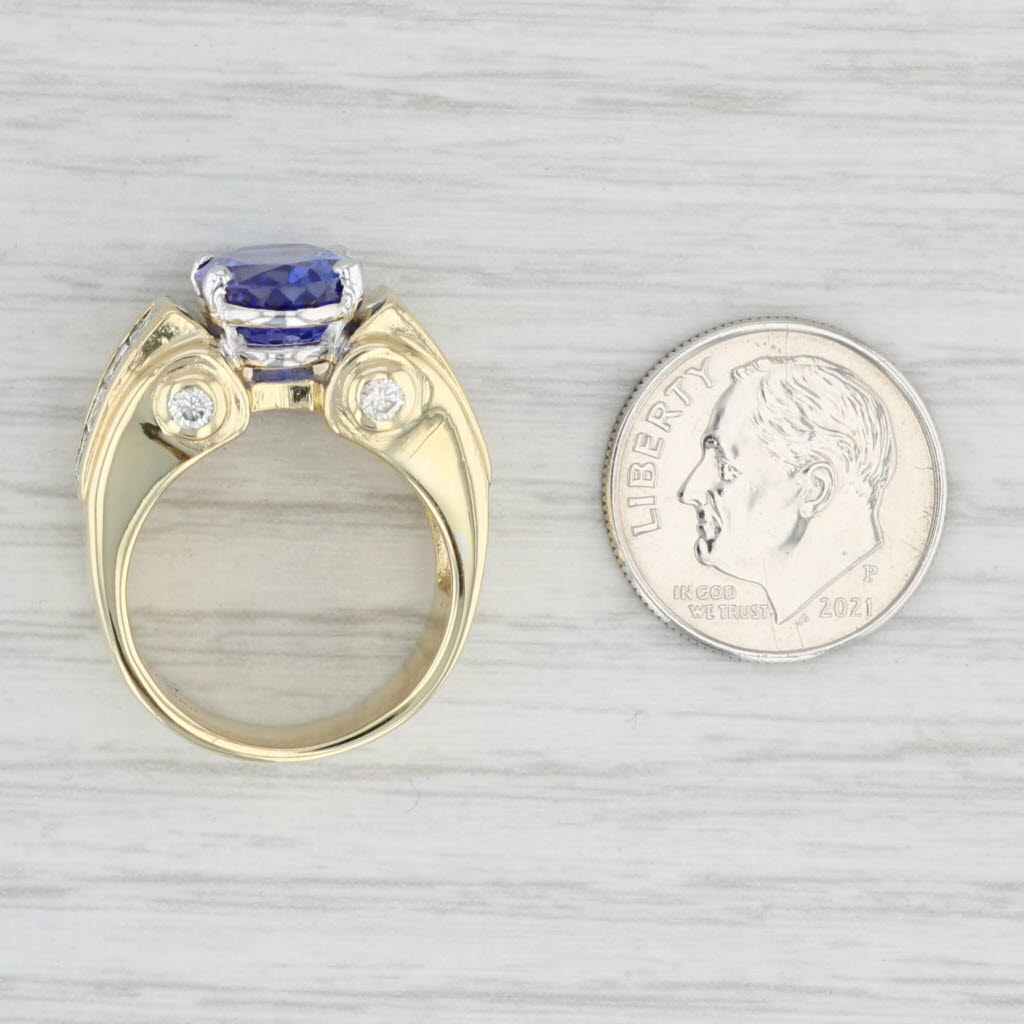 Light Gray 5.64ctw Oval Tanzanite Diamond Cocktail Ring 18k Yellow Gold Size 5.25