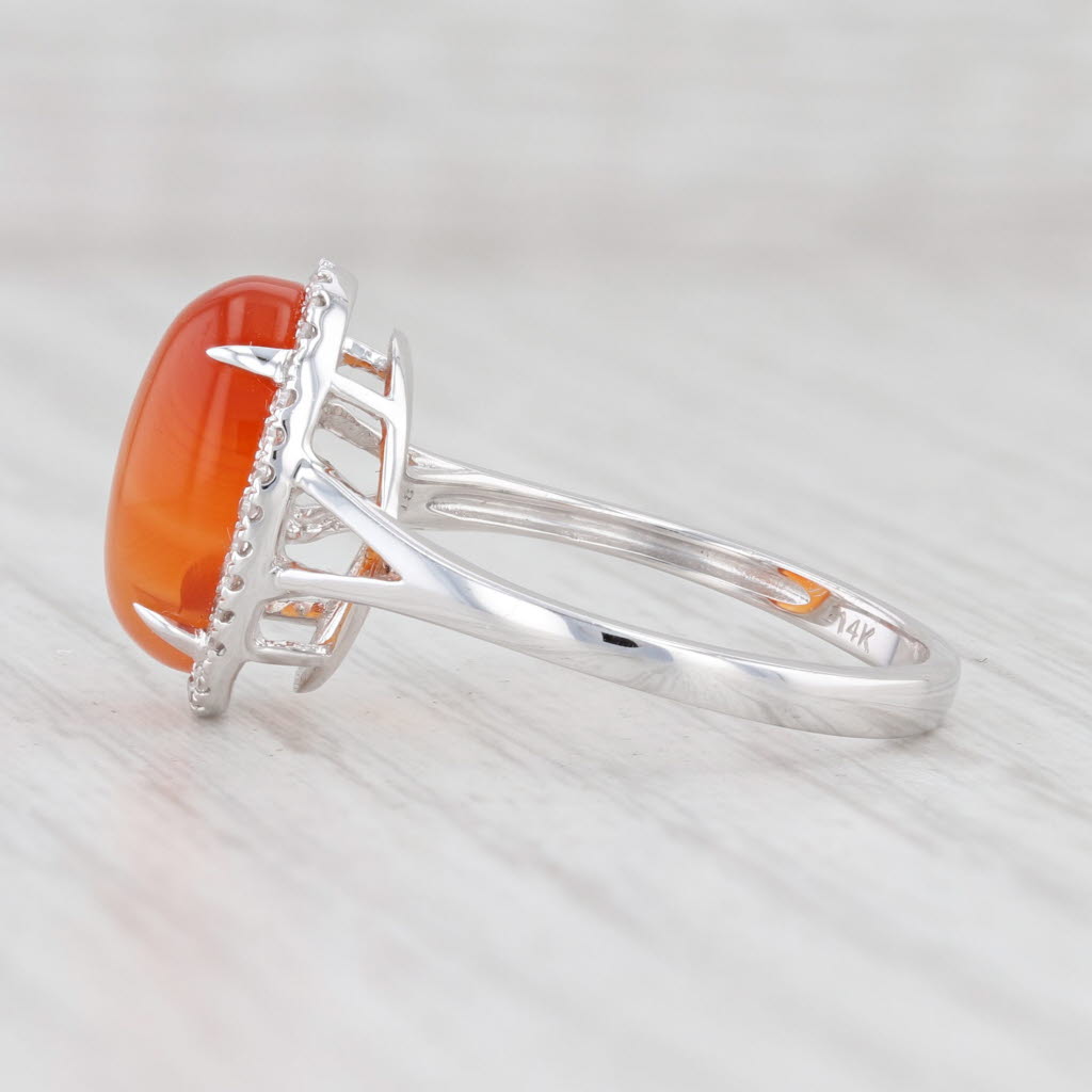 Light Gray New Orange Agate Diamond Halo Ring 14k White Gold Size 7.25 Oval Cabochon