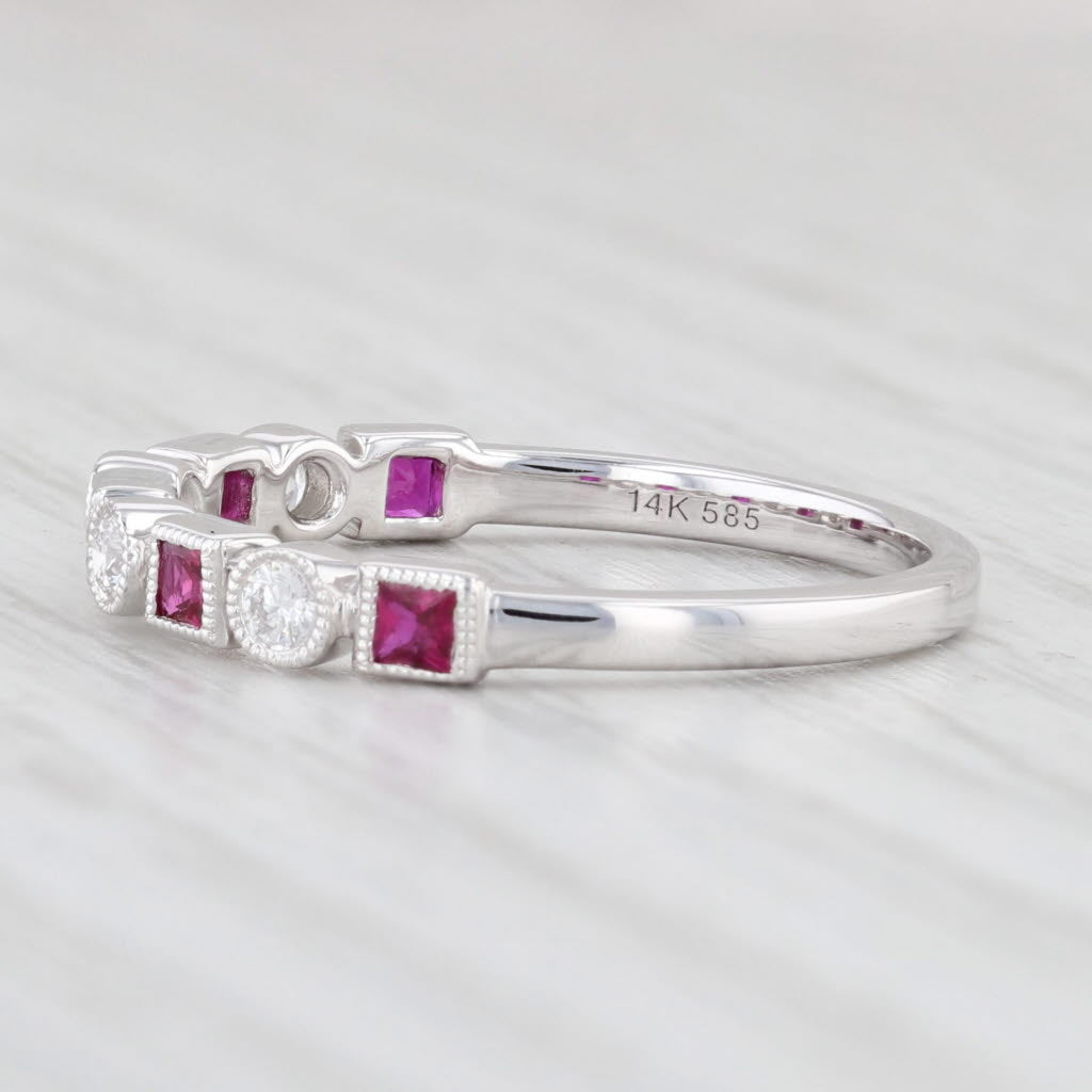 Light Gray New 0.52ctw Diamond & Ruby Ring 14k White Gold Size 6.5 Stackable