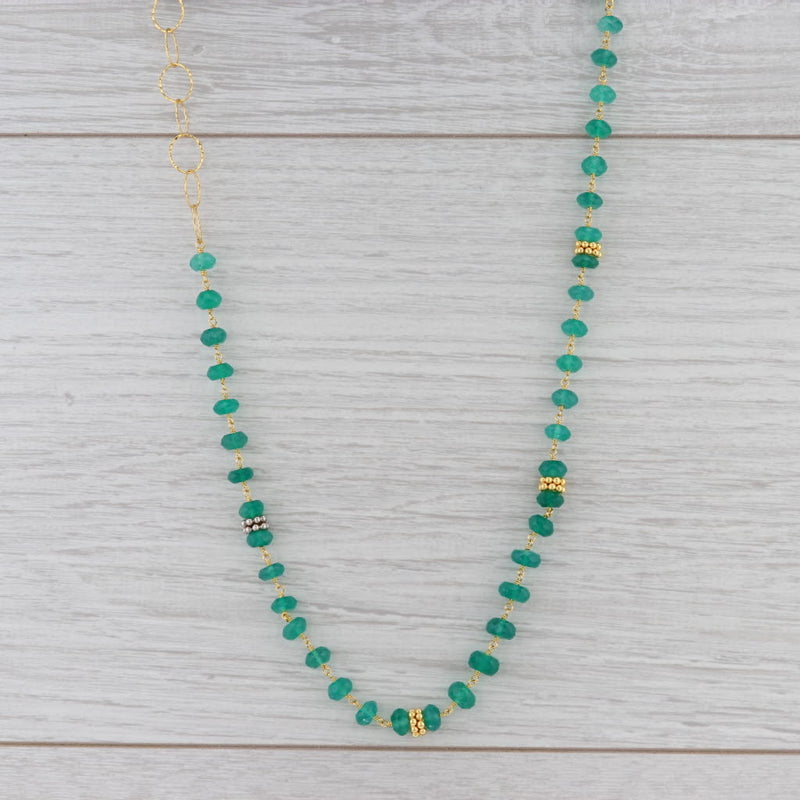 New Nina Nguyen Green Onyx Bead Necklace Melody Chain Sterling Gold Vermeil