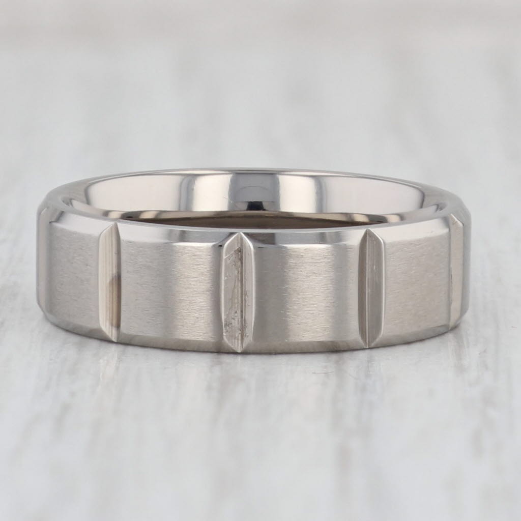 Light Gray New Brushed Beveled Titanium Ring Size 8 Wedding Band