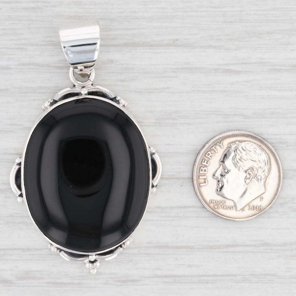 Light Gray New Onyx Statement Pendant 925 Sterling Silver Oval Drop B12752