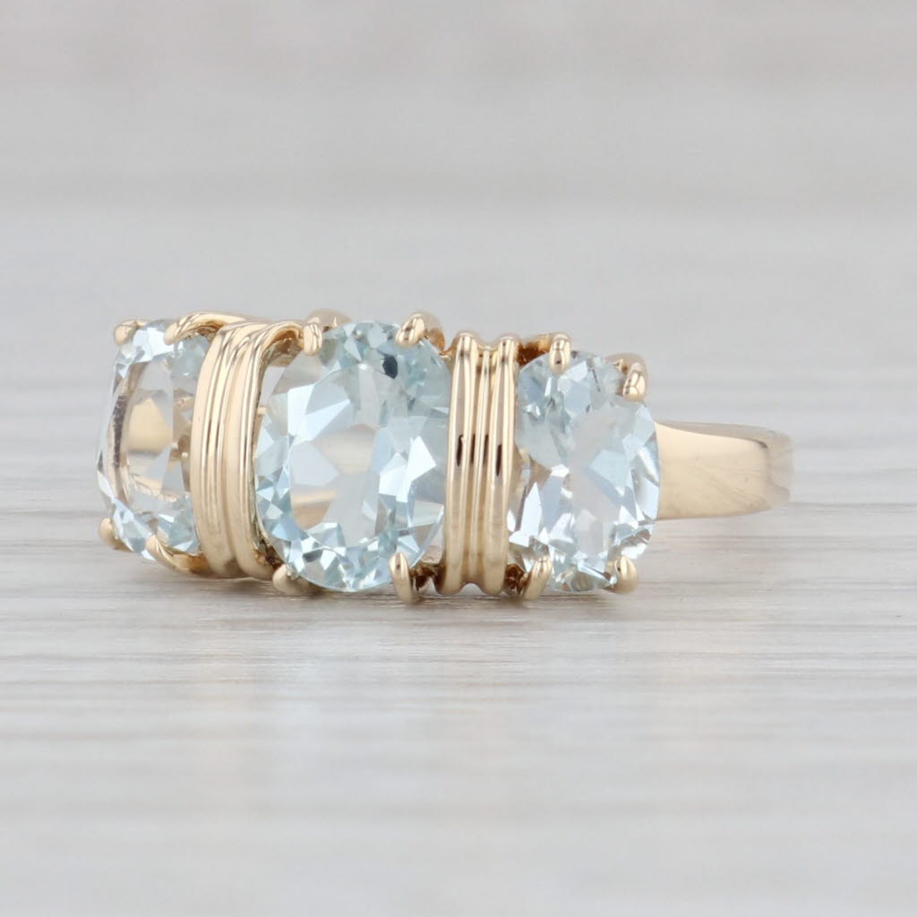 Light Gray 2.72ctw 3-Stone Aquamarine Ring 10k Yellow Gold Size 7.75 March Birthstone