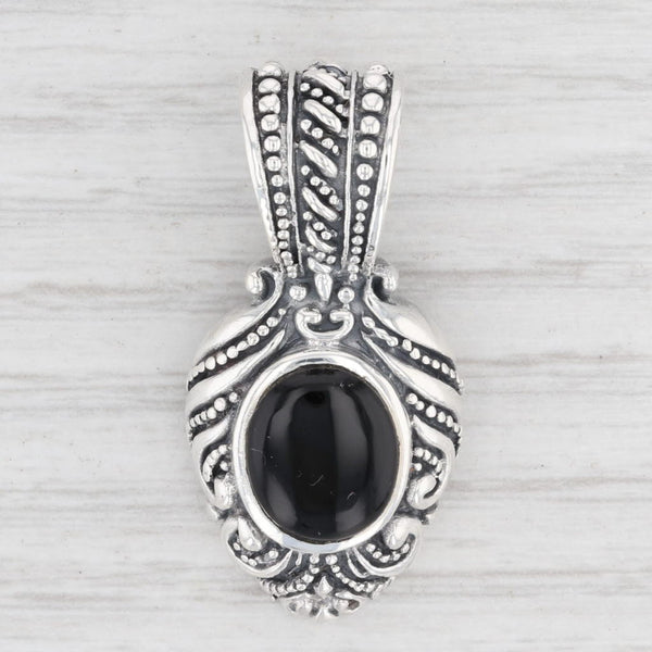 Light Gray New Ornate Floral Onyx Pendant 925 Sterling Silver Statement Oval Solitaire