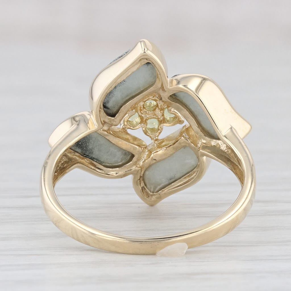 Light Gray Green Jadeite Jade Peridot Ring 14k Yellow Gold Size 8 Cocktail