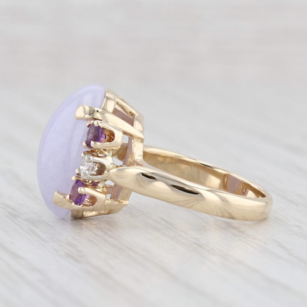 Light Gray Purple Jadeite Jade Diamond Amethyst Ring 14k Yellow Gold Size 2.5 Small Size