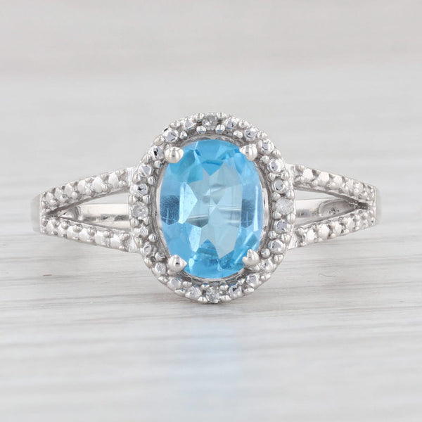 Light Gray 1.10ctw Blue Topaz Diamond Halo Ring 10k White Gold Size 7 Oval Solitaire