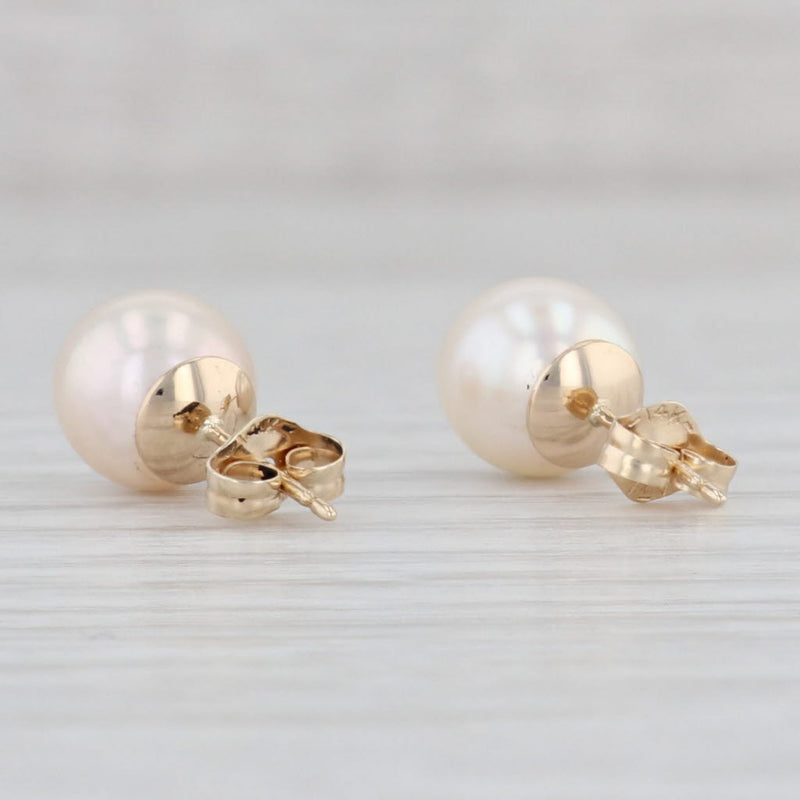 Light Gray Cultured Pearl Stud Earrings 14k Yellow Gold Pierced June Birthstone