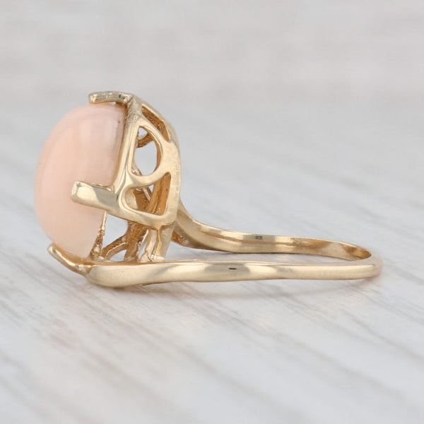 Light Gray Angle Skin Coral Oval Cabochon Bypass Ring 14k Yellow Gold Size 6