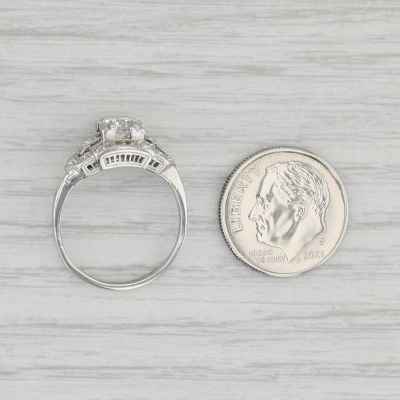 Light Gray 0.72ctw Diamond Art Deco Engagement Ring 900 Platinum Size 5.75 Round Center