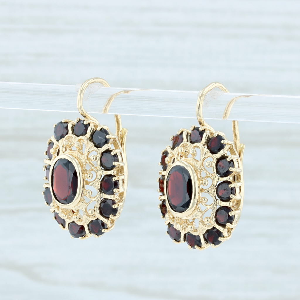 Lavender 4.50ctw Garnet Drop Earrings 18k Yellow Gold Vintage Filigree Lever Back Pierced