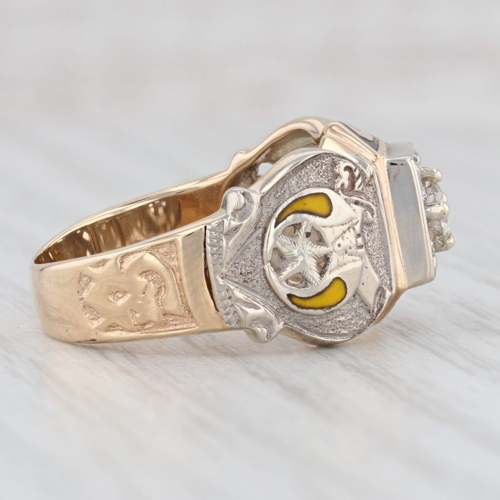 Light Gray 0.41ctw Diamond Masonic Scottish Rite Shriners Ring 14k Gold Yod Eagle Size 8.5