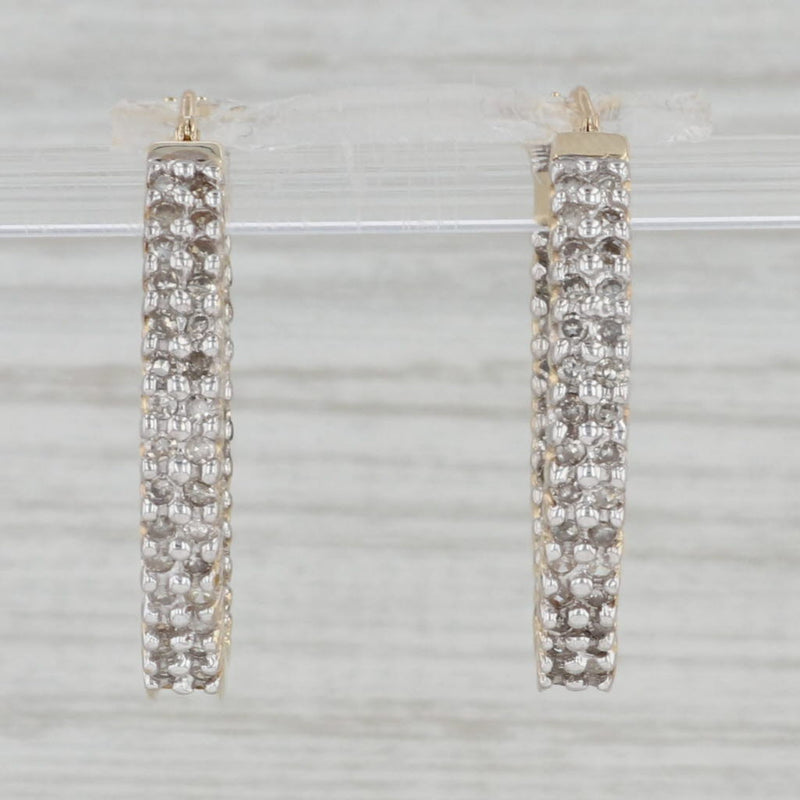 0.74ctw Diamond Inside Out Hoop Earrings 10k 14k Gold Snap Top Round Hoops
