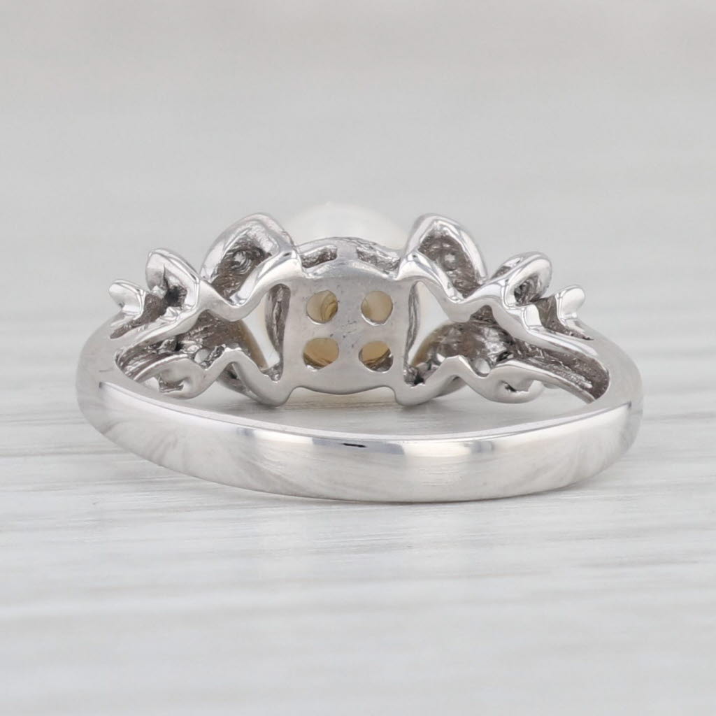 Light Gray Cultured Pearl Diamond Flower Ring 14k White Gold Size 5.5